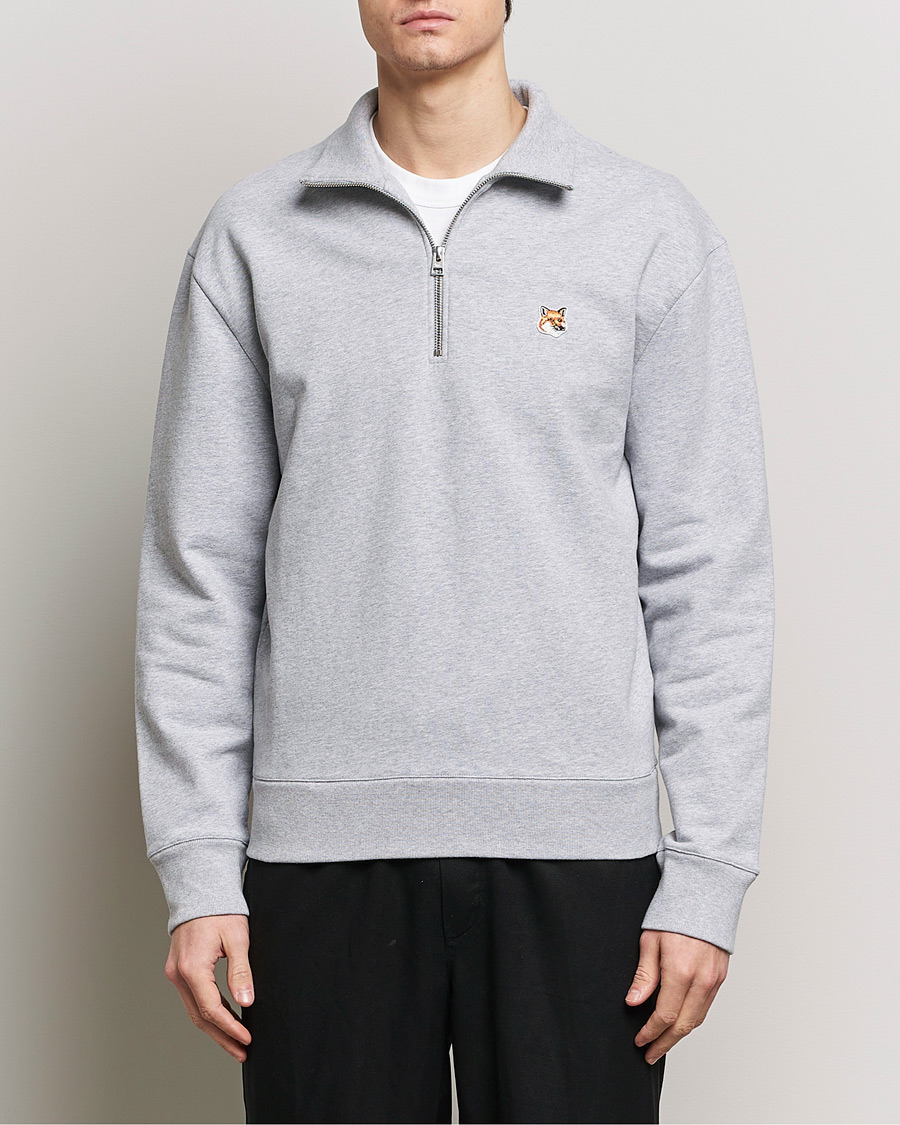 Homme | Half-zip | Maison Kitsuné | Fox Head Half Zip Sweatshirt Light Grey Melange