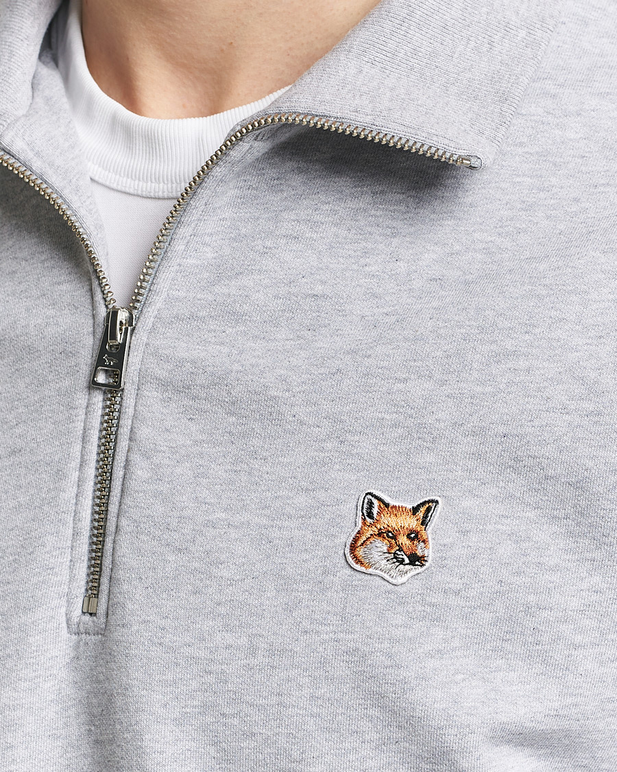 Homme | Pulls Et Tricots | Maison Kitsuné | Fox Head Half Zip Sweatshirt Light Grey Melange