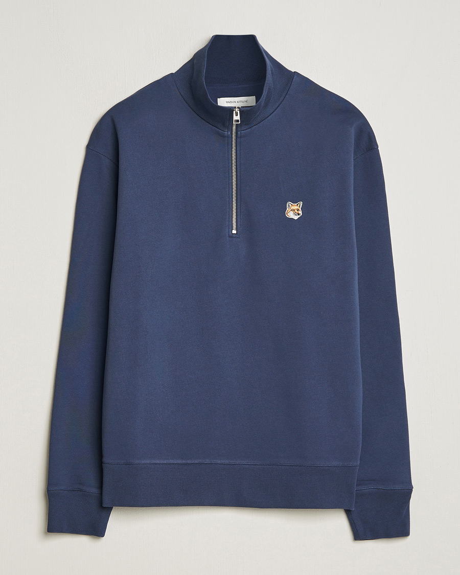 Homme | Pulls Et Tricots | Maison Kitsuné | Fox Head Half Zip Sweatshirt Ink Blue