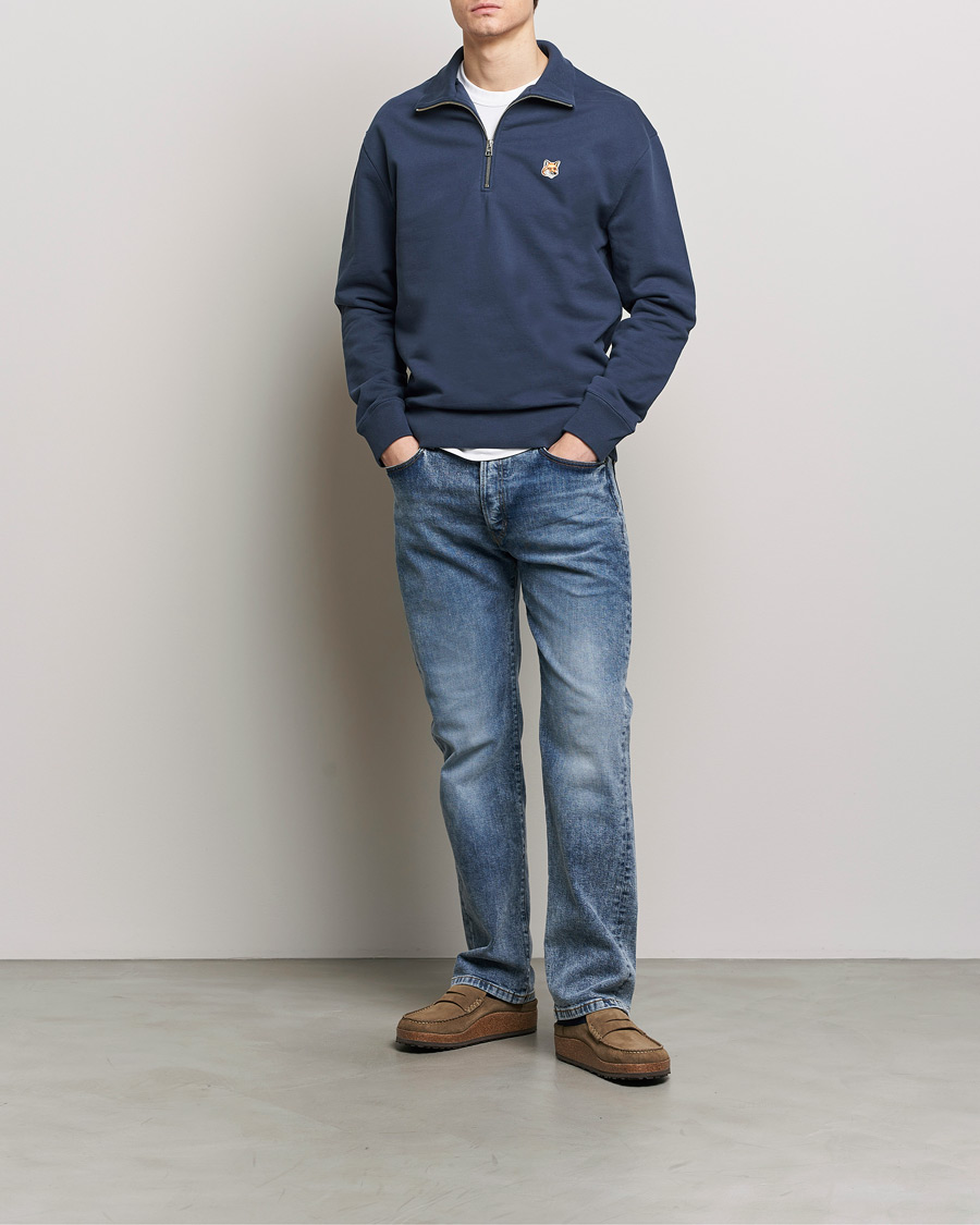 Homme | Pulls Et Tricots | Maison Kitsuné | Fox Head Half Zip Sweatshirt Ink Blue