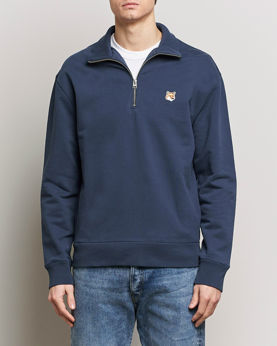 Homme | Soldes | Maison Kitsuné | Fox Head Half Zip Sweatshirt Ink Blue