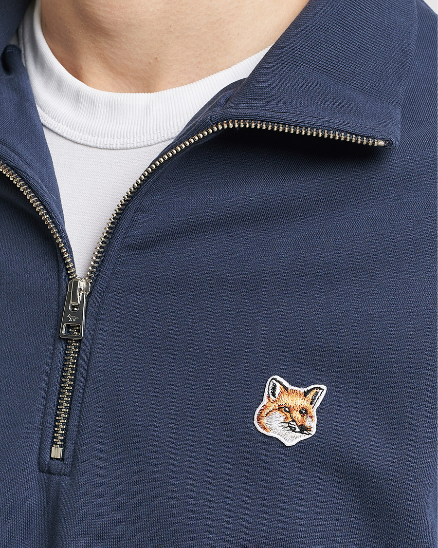 Homme | Pulls Et Tricots | Maison Kitsuné | Fox Head Half Zip Sweatshirt Ink Blue