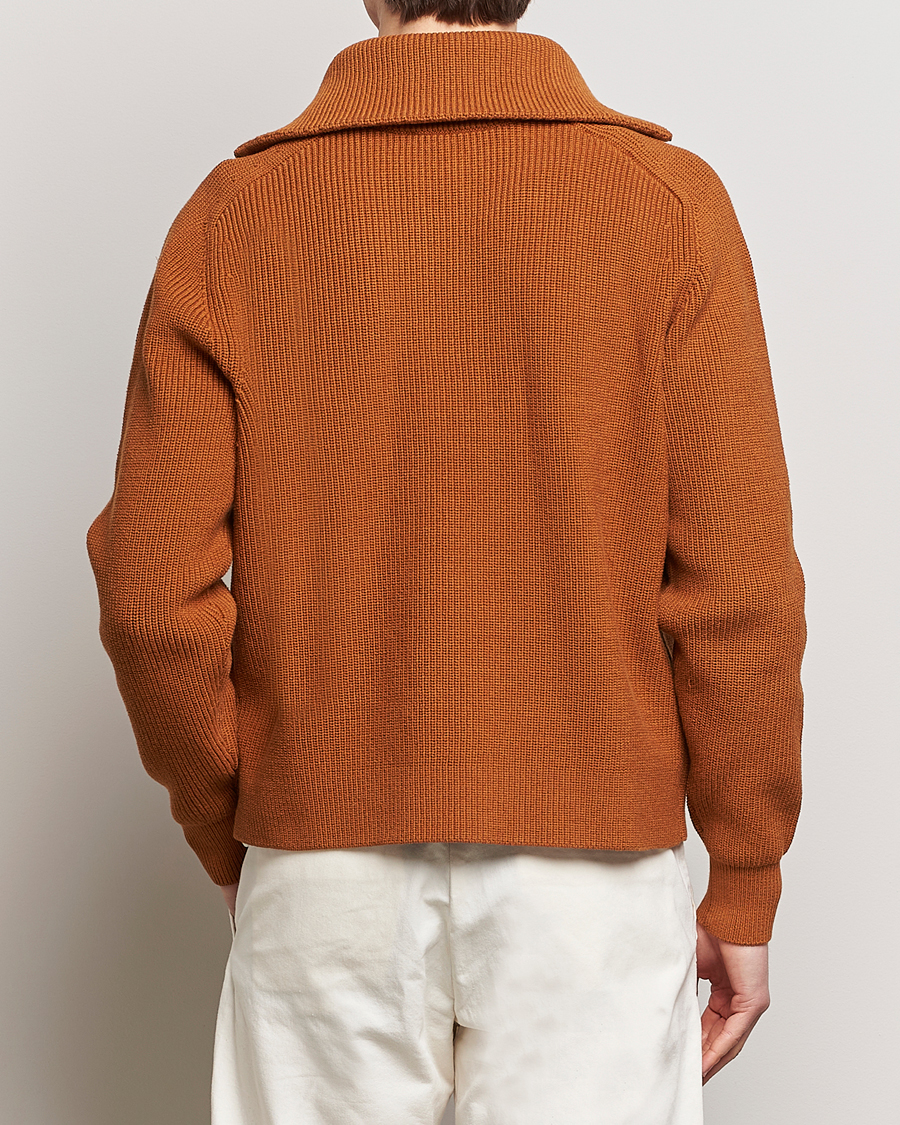 Homme | Pulls Et Tricots | Maison Kitsuné | Tonal Fox Head Ribbed Half Zip Tobacco