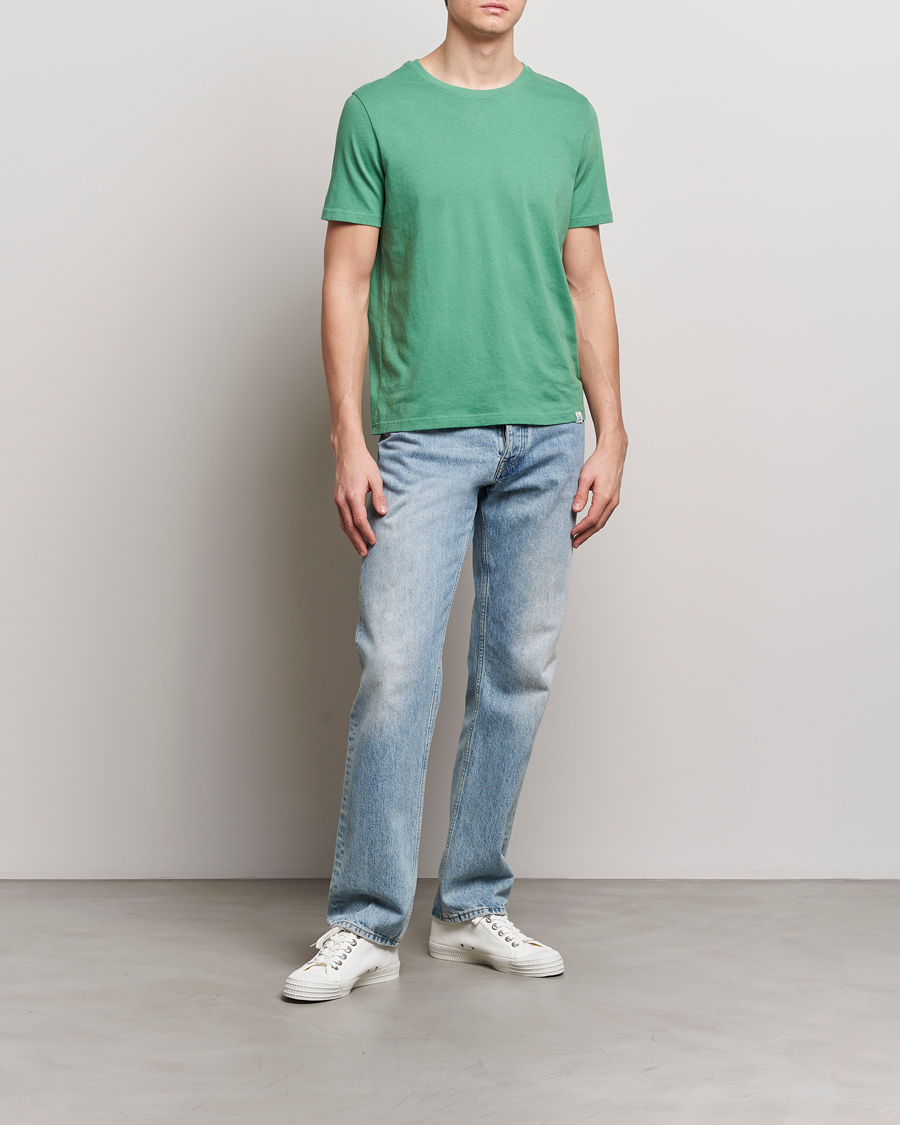 Homme | T-shirts | Merz b. Schwanen | Organic Cotton Washed Crew Neck T-Shirt Grass Green