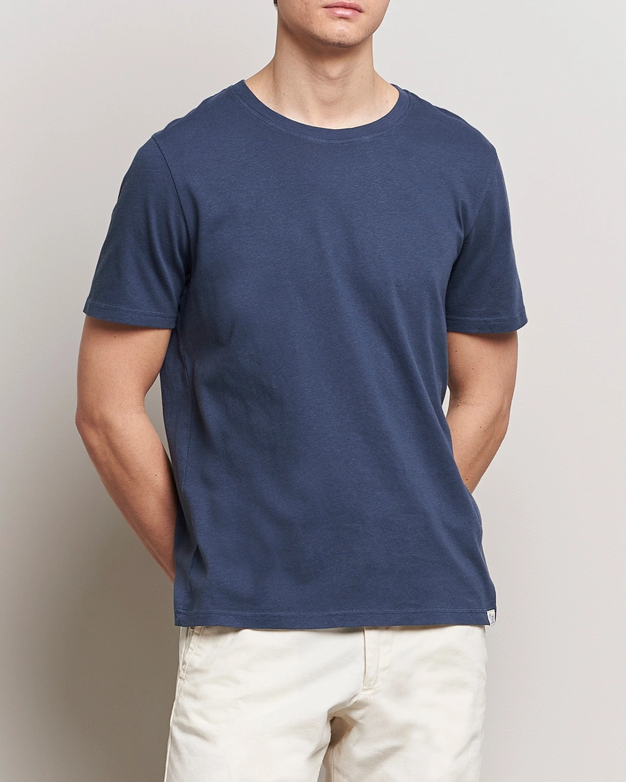 Homme | Merz b. Schwanen | Merz b. Schwanen | Organic Cotton Washed Crew Neck T-Shirt Denim Blue