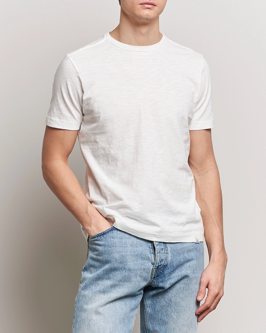 Homme | T-Shirts Blancs | Merz b. Schwanen | Organic Pima Cotton Slub Crew Neck T-Shirt White