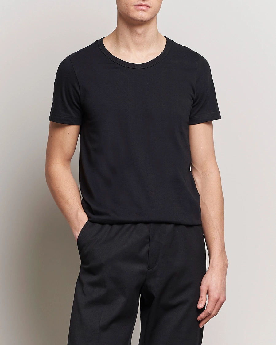 Homme | T-Shirts Noirs | Merz b. Schwanen | 1970s Classic Loopwheeled V-Neck T-Shirt Black
