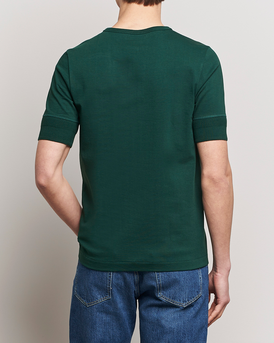 Homme | T-shirts | Merz b. Schwanen | Short Sleeve Organic Cotton Henley Classic Green