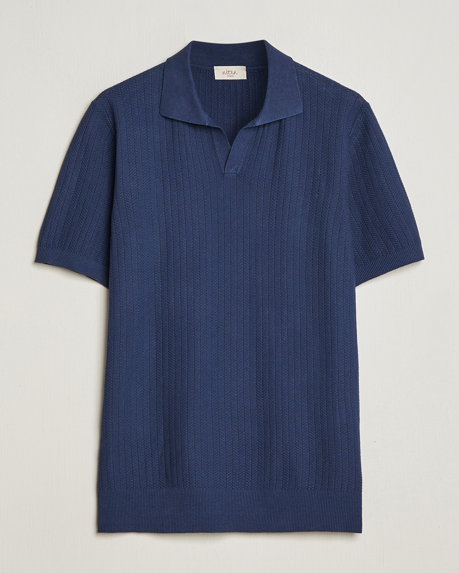 Homme | Polos | Altea | Knitted Chevron Polo Navy