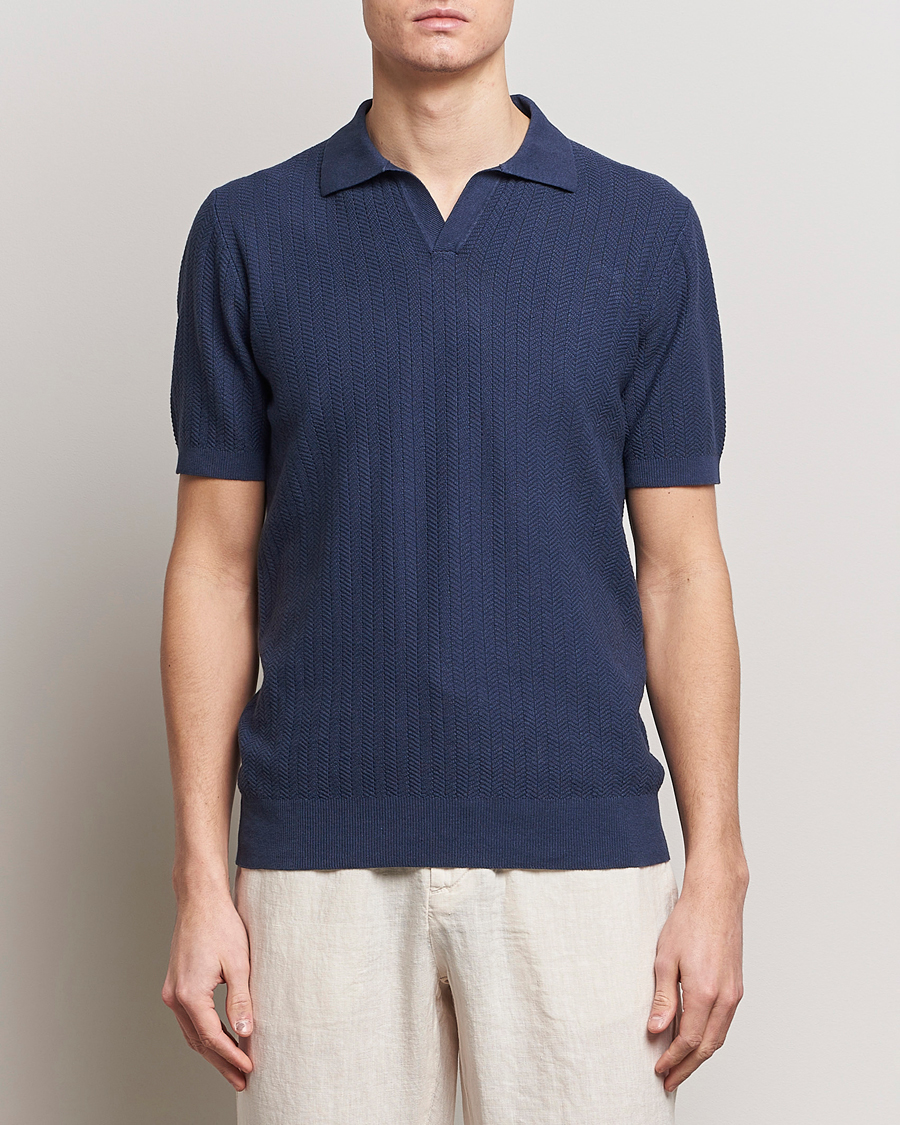 Homme | Polos | Altea | Knitted Chevron Polo Navy