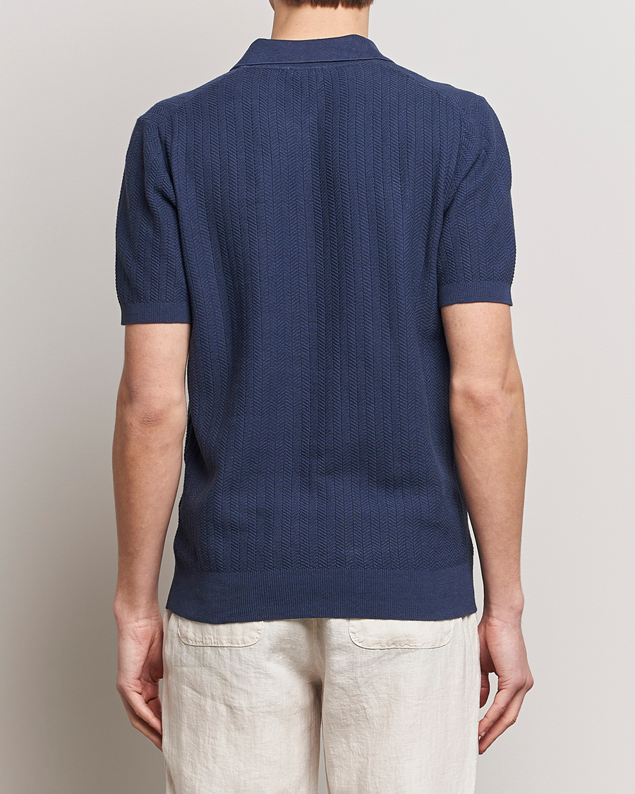Homme | Polos | Altea | Knitted Chevron Polo Navy