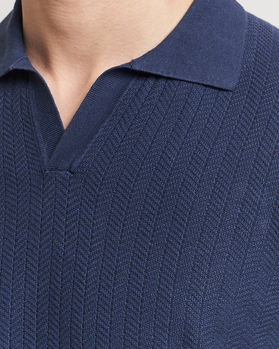 Homme | Polos | Altea | Knitted Chevron Polo Navy