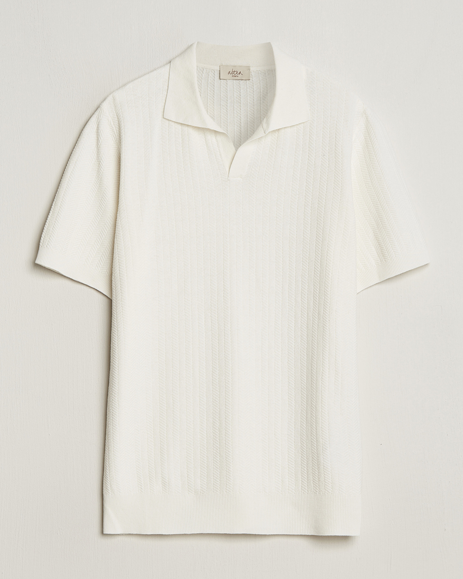 Homme | Polos | Altea | Knitted Chevron Polo Off White