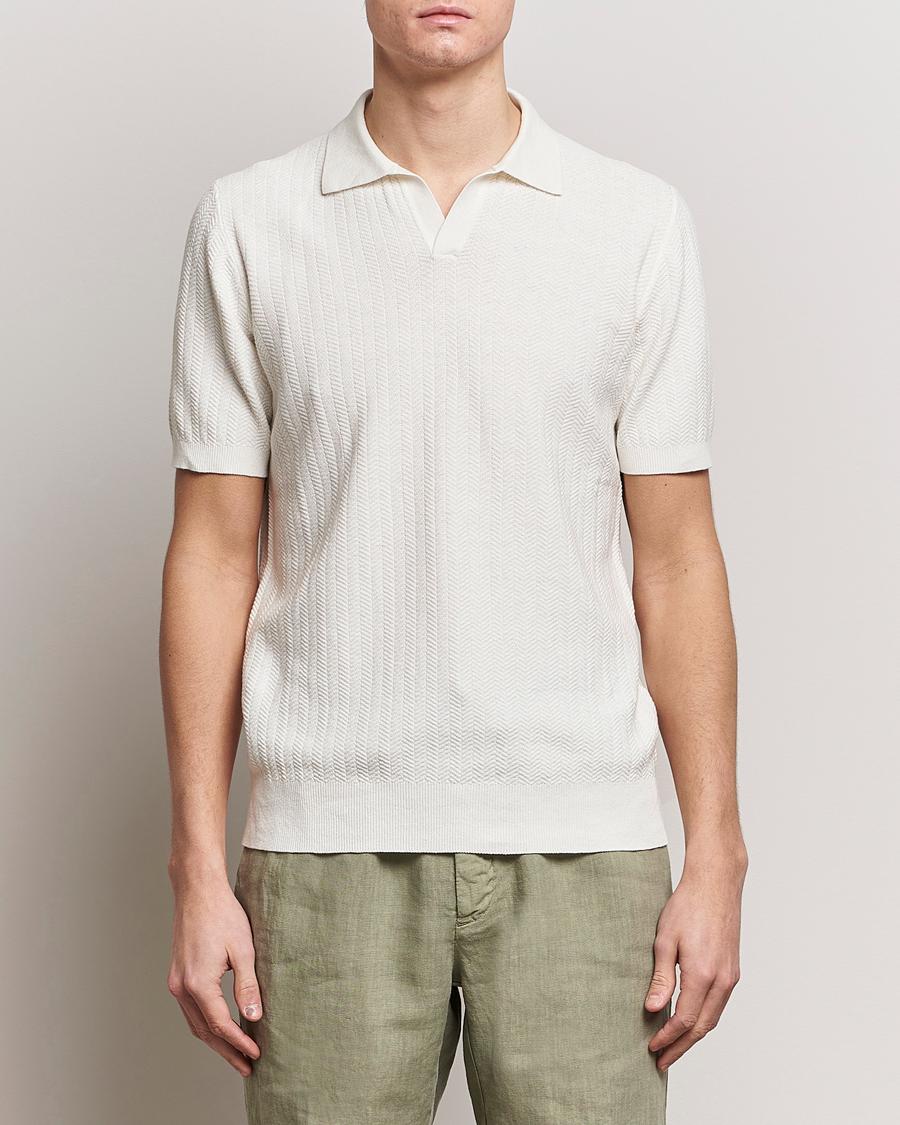Homme | Polos | Altea | Knitted Chevron Polo Off White
