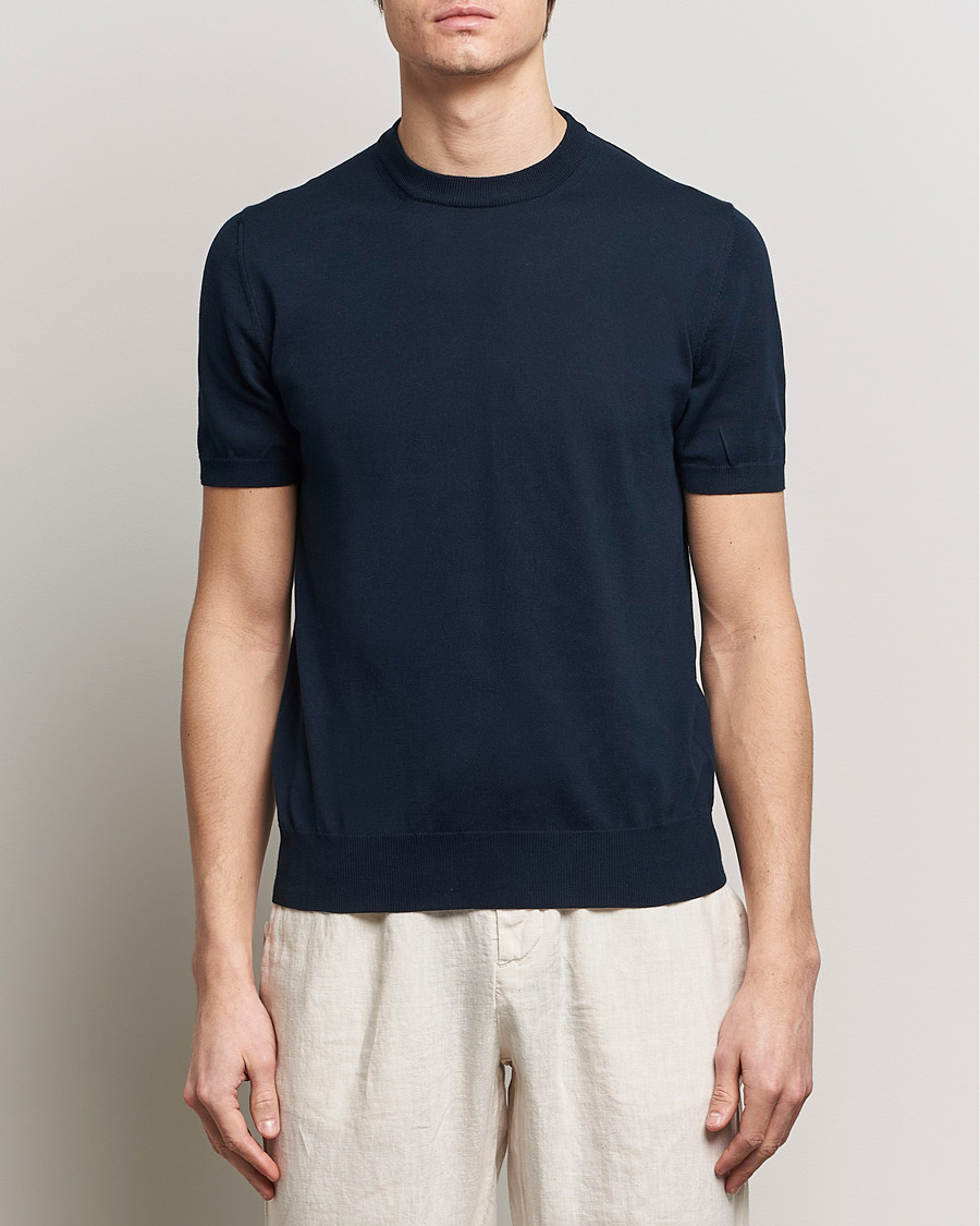 Homme | T-shirts À Manches Courtes | Altea | Extrafine Cotton Knit T-Shirt Navy