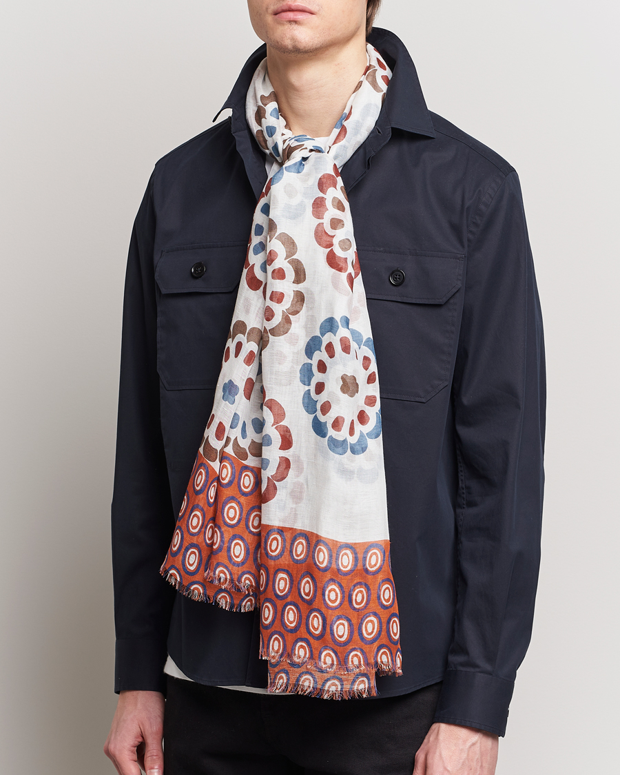 Homme | Altea Printed Linen Scarf Green/Orange | Altea | Printed Linen Scarf Green/Orange