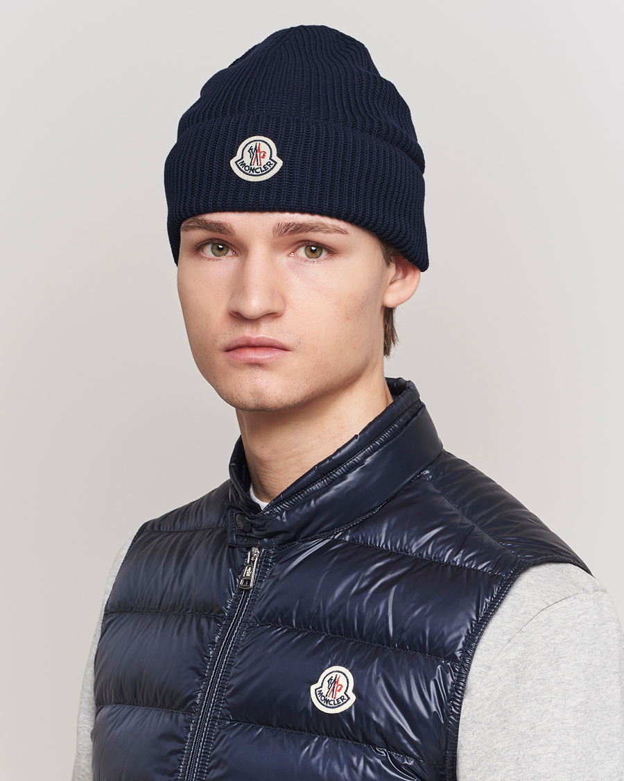 Homme | Moncler Ribbed Wool Beanie Navy | Moncler | Ribbed Wool Beanie Navy