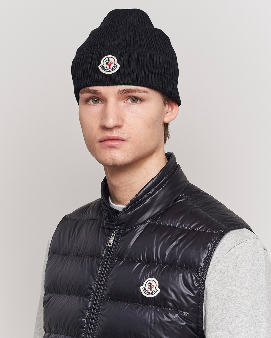 Homme | Accessoires | Moncler | Ribbed Wool Beanie Black