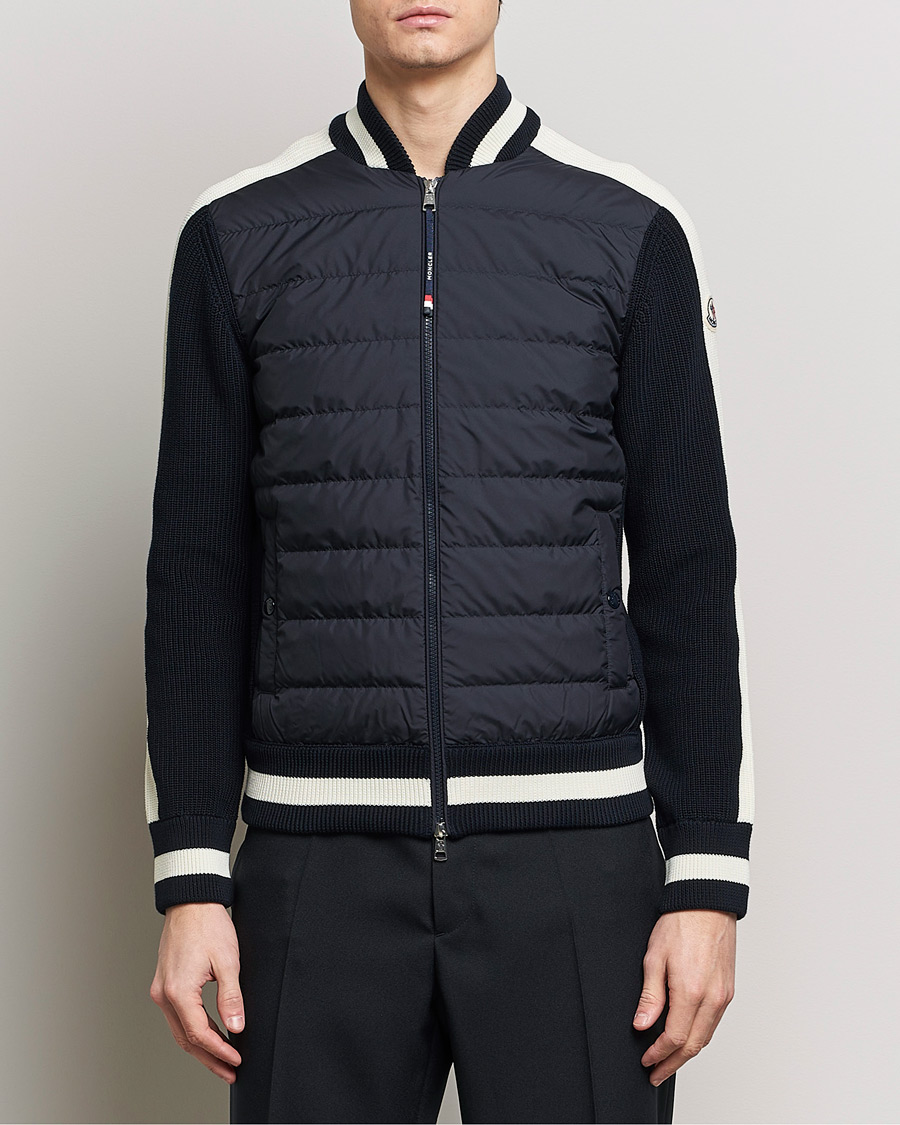 Homme | Cardigans | Moncler | Contrast Rib Padded Cardigan Navy