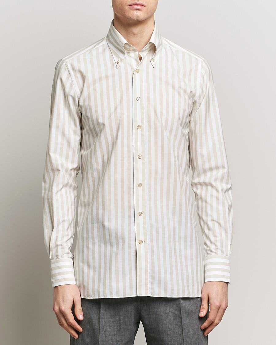 Homme |  | 100Hands | Striped Cotton Shirt Brown/White