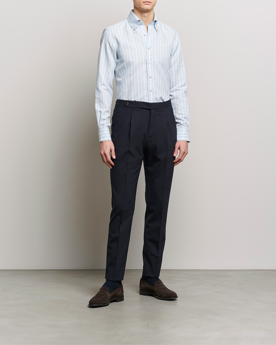 Homme | Chemises | 100Hands | Cotton Striped Shirt Light Blue