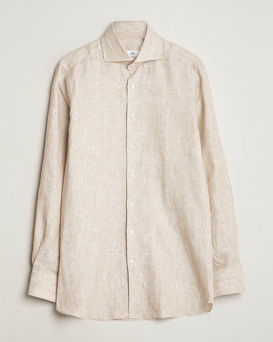 Homme | Chemises | 100Hands | Striped Linen Shirt Brown
