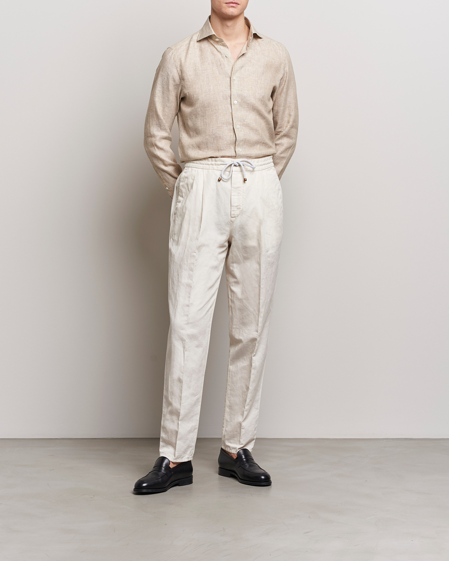 Homme | Chemises | 100Hands | Striped Linen Shirt Brown