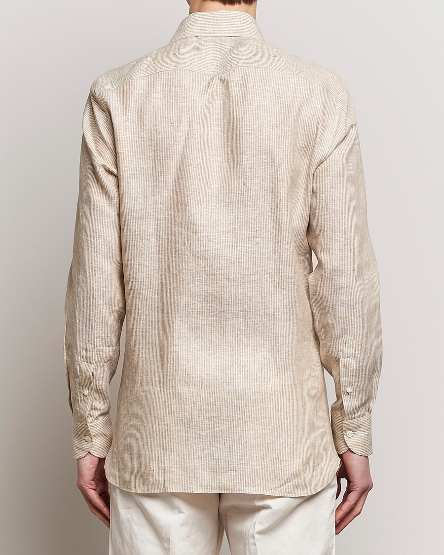 Homme | Chemises | 100Hands | Striped Linen Shirt Brown