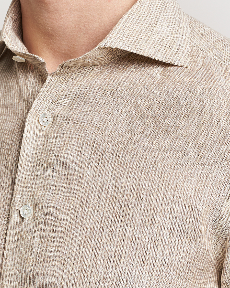 Homme | Chemises | 100Hands | Striped Linen Shirt Brown