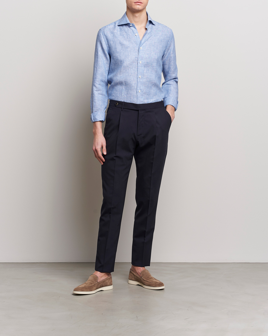 Homme | Chemises | 100Hands | Striped Linen Shirt Navy