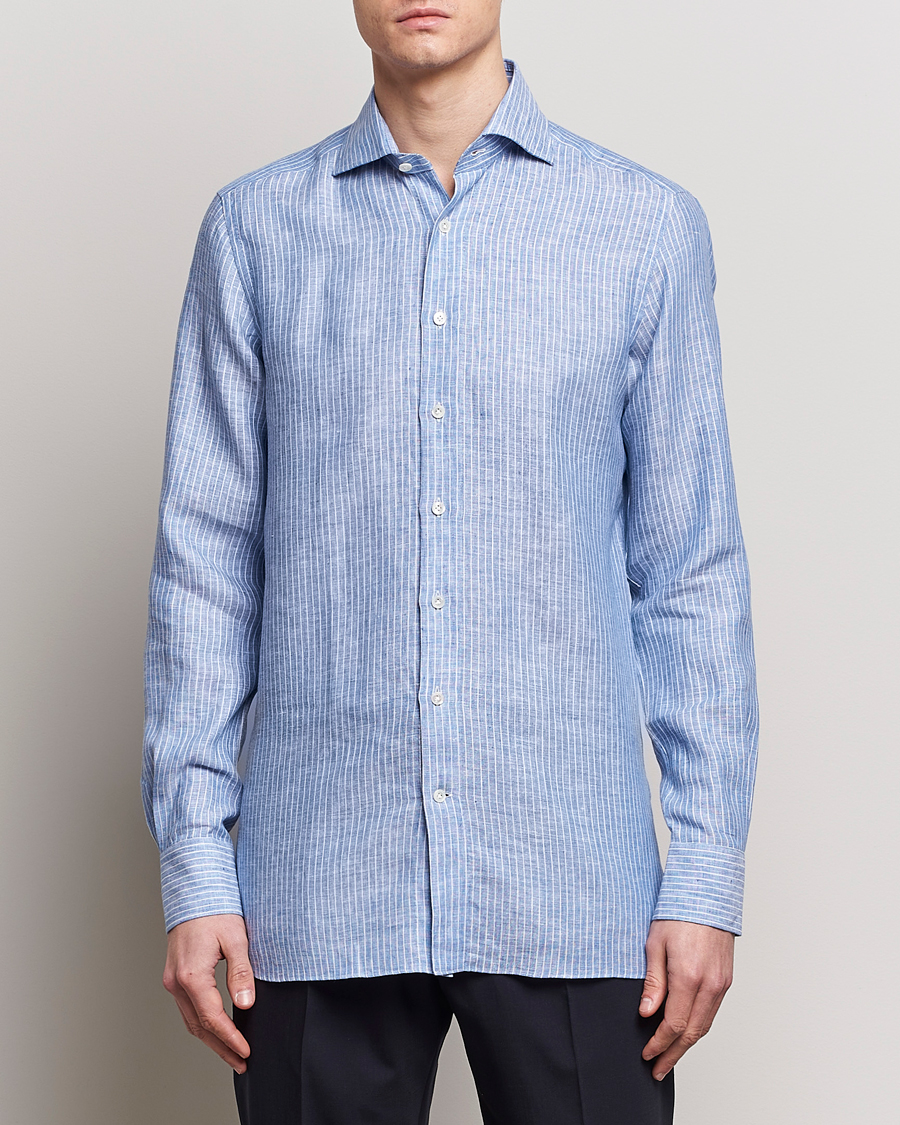 Homme | Chemises En Lin | 100Hands | Striped Linen Shirt Navy