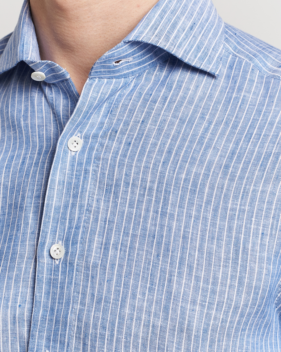 Homme | Chemises | 100Hands | Striped Linen Shirt Navy
