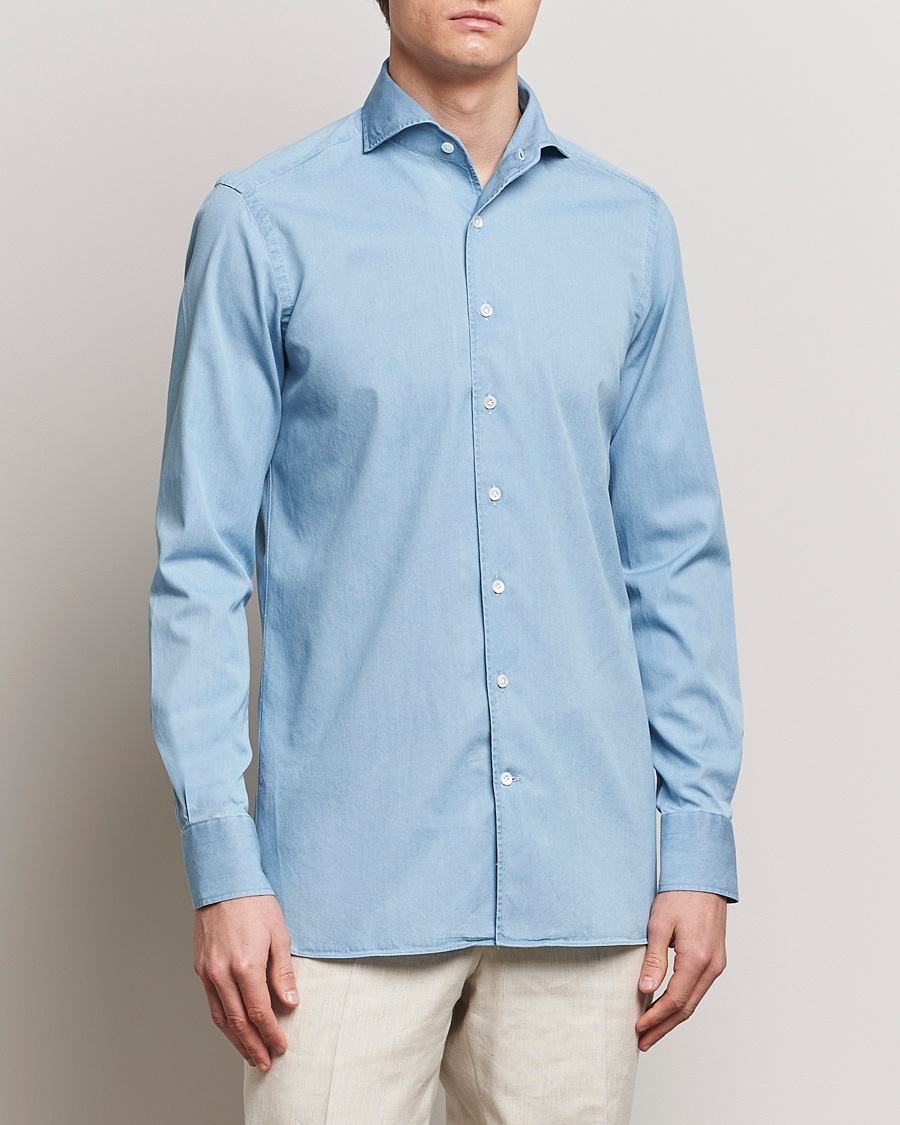Homme | Chemises En Denim | 100Hands | Ice Wash Denim Shirt Light Blue