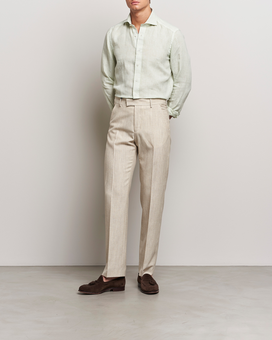 Homme | Sections | 100Hands | Natural Stone Washed Linen Shirt Sage