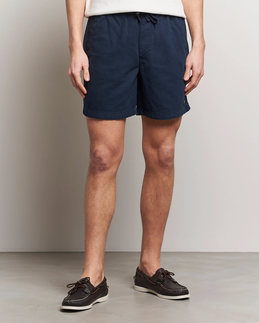 Homme |  | Lyle & Scott | Linen Drawstring Shorts Dark Navy