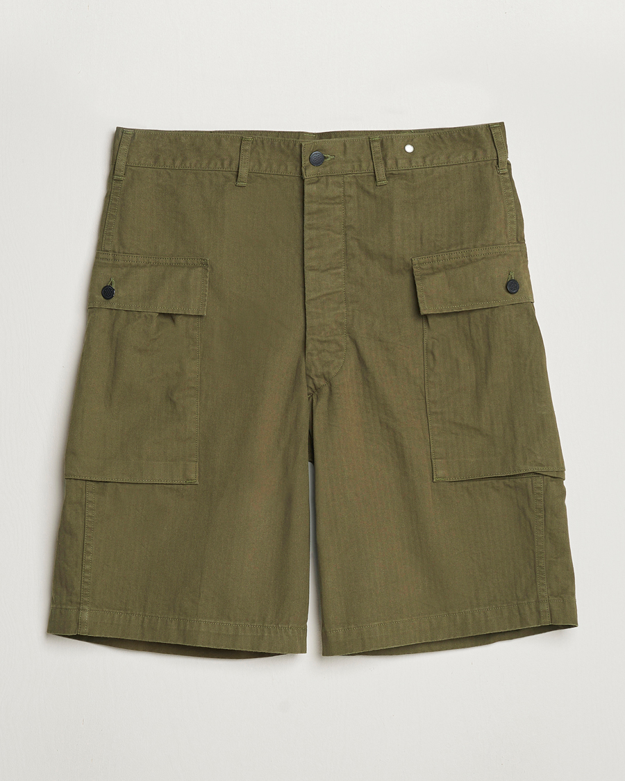 orSlow Herringbone Cotton Cargo Short Army Green - Acheter orSlow CareOfCar
