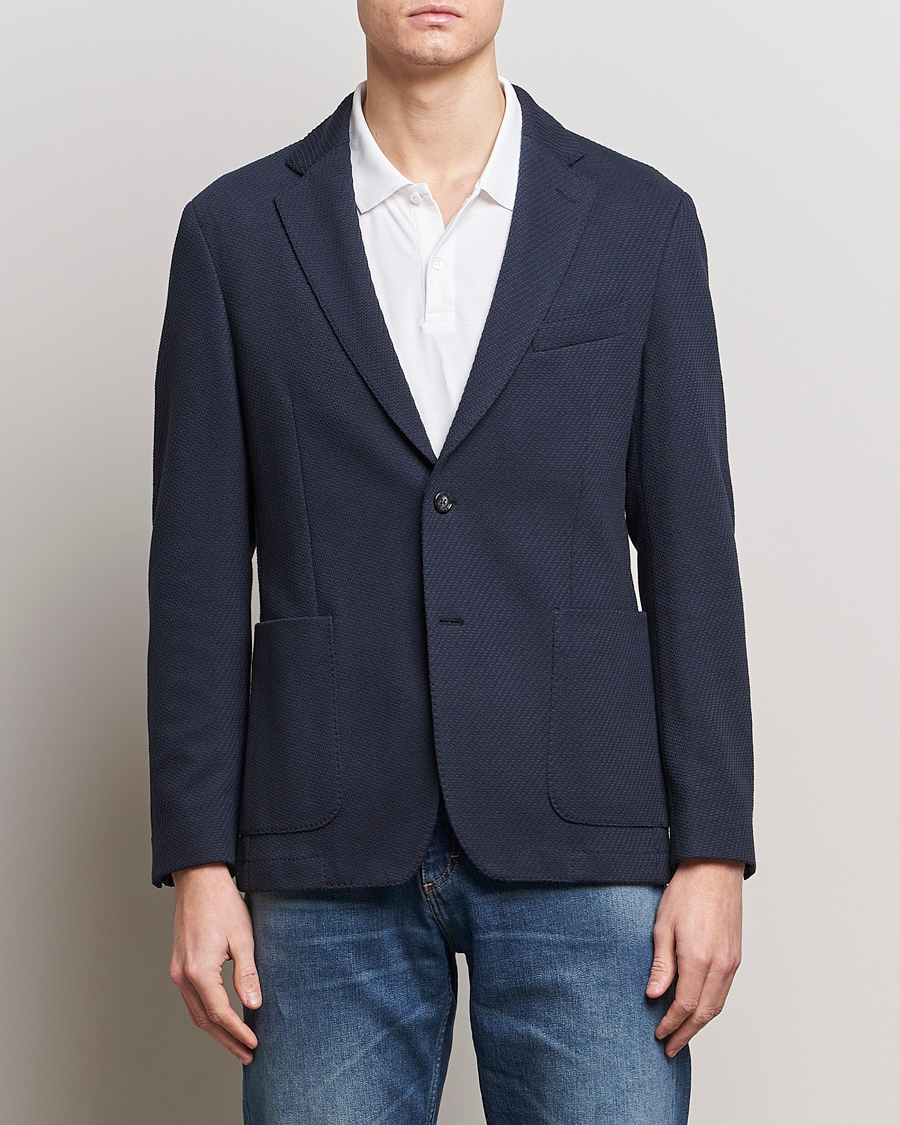Homme | Blazers En Coton | BOSS BLACK | Hanry Structured Jersey Blazer Dark Blue
