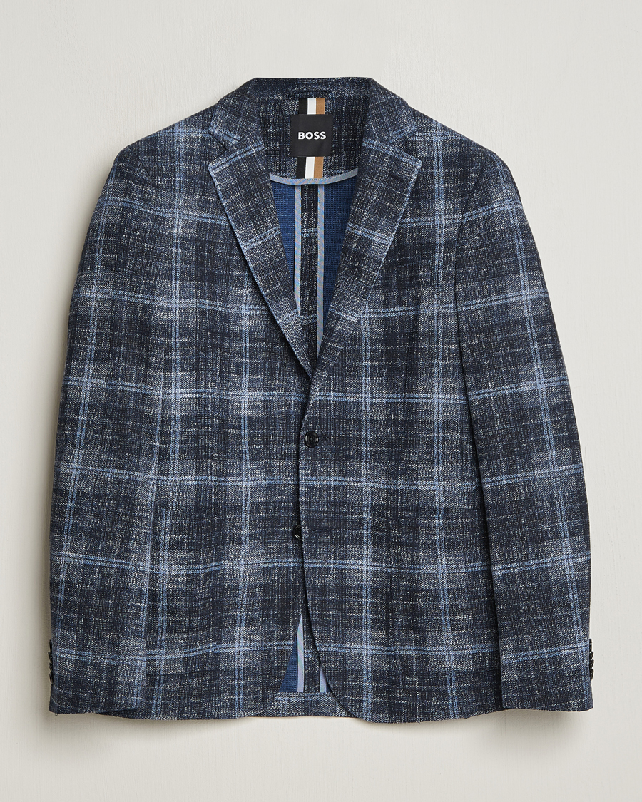 Homme | Blazers | BOSS BLACK | Hanry Checked Jersey Blazer Dark Blue