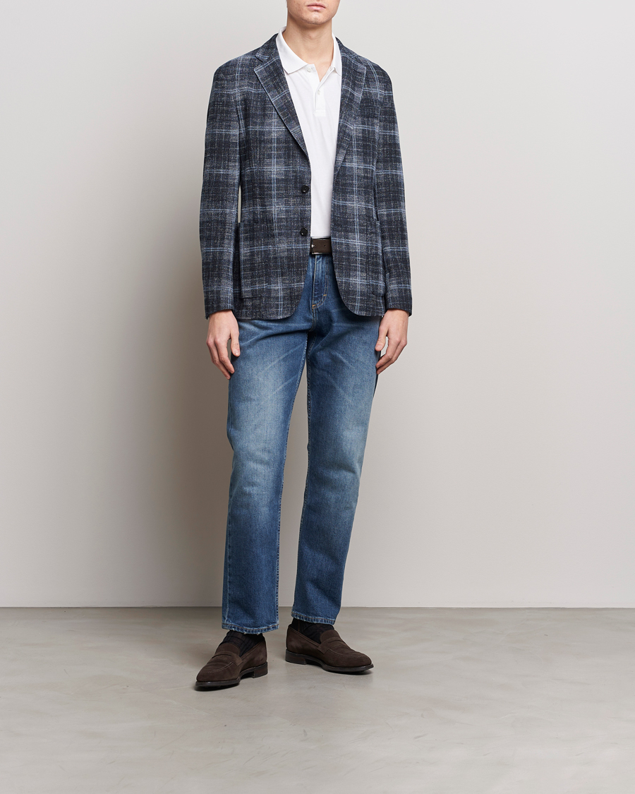 Homme | Blazers | BOSS BLACK | Hanry Checked Jersey Blazer Dark Blue