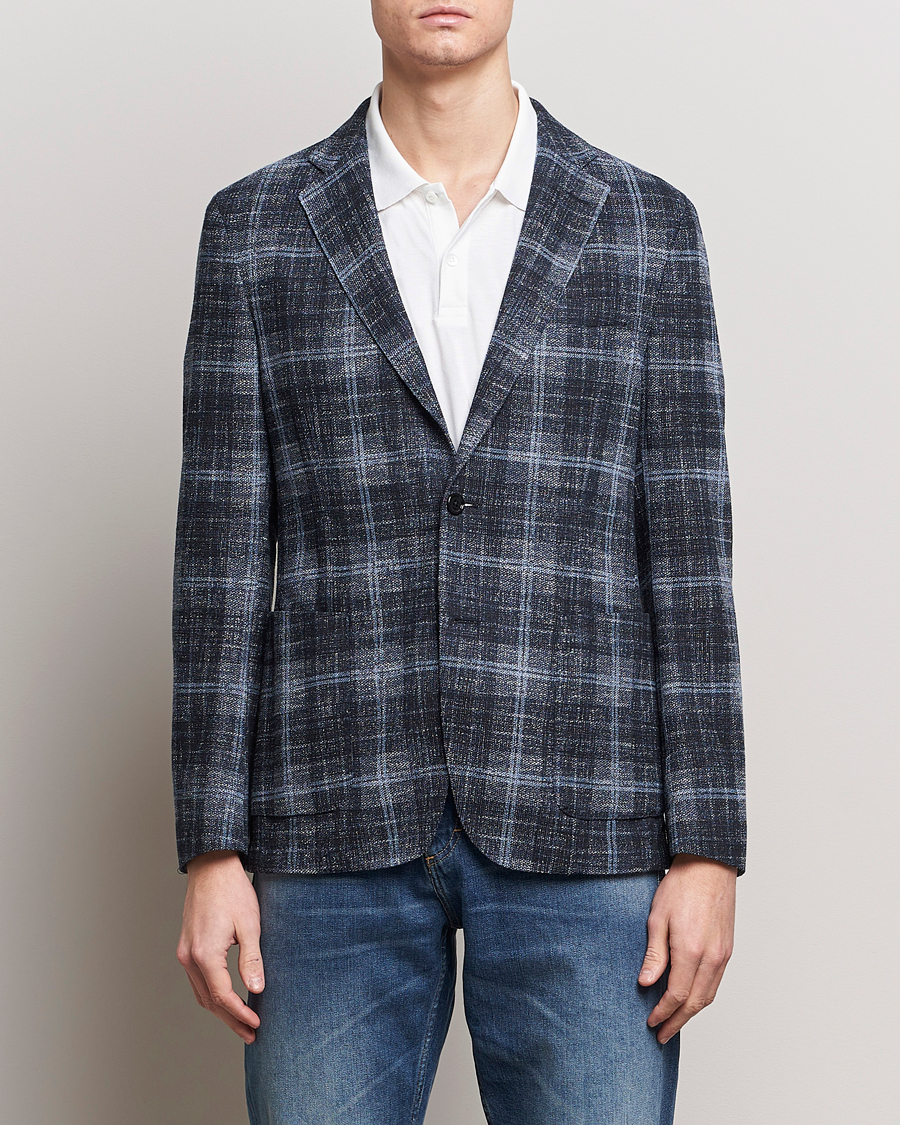Homme | Blazers | BOSS BLACK | Hanry Checked Jersey Blazer Dark Blue