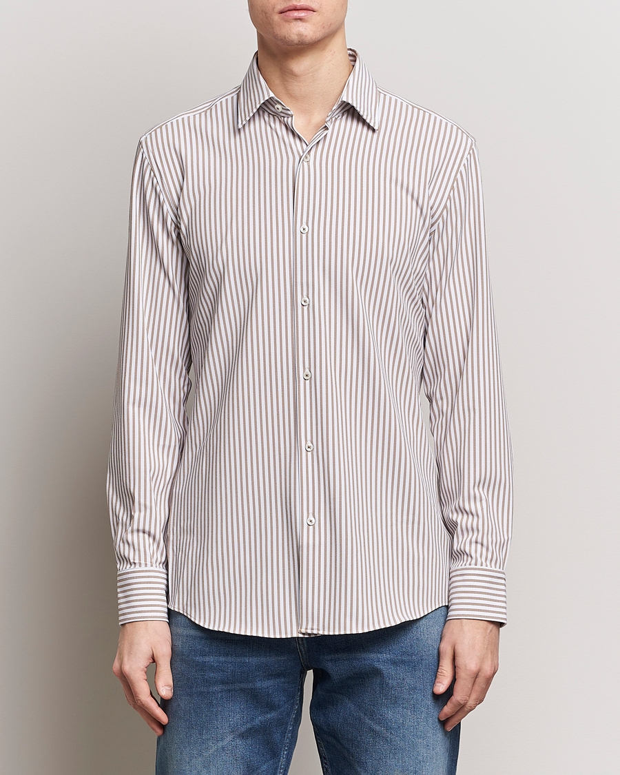Homme | Chemises Décontractées | BOSS BLACK | Hank 4-Way Stretch Striped Shirt Medium Beige