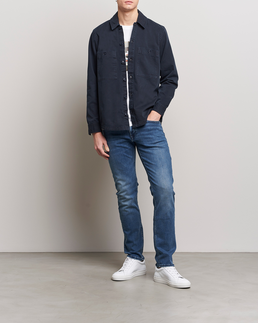Homme | Chemises | BOSS ORANGE | Locky Cotton Overshirt Dark Blue