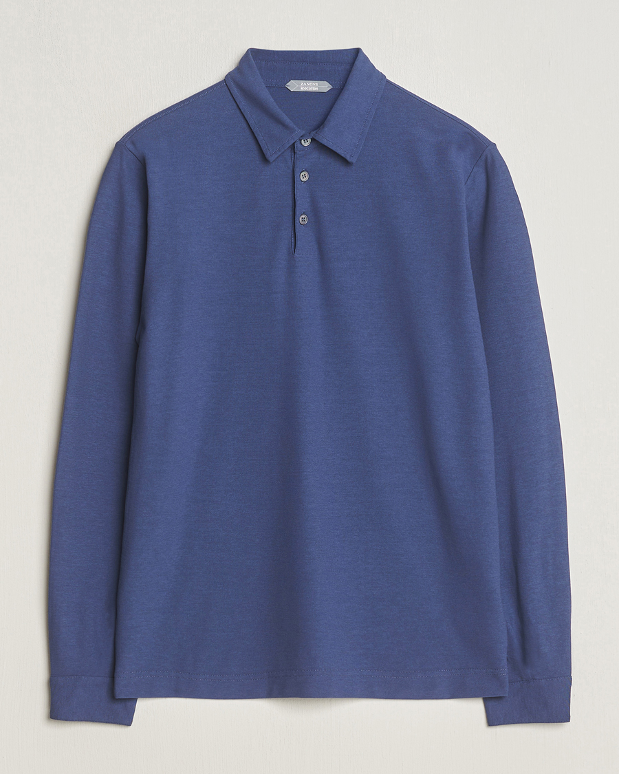 Homme | Pulls Et Tricots | Zanone | Ice Cotton Long Sleeve Polo Steel Blue