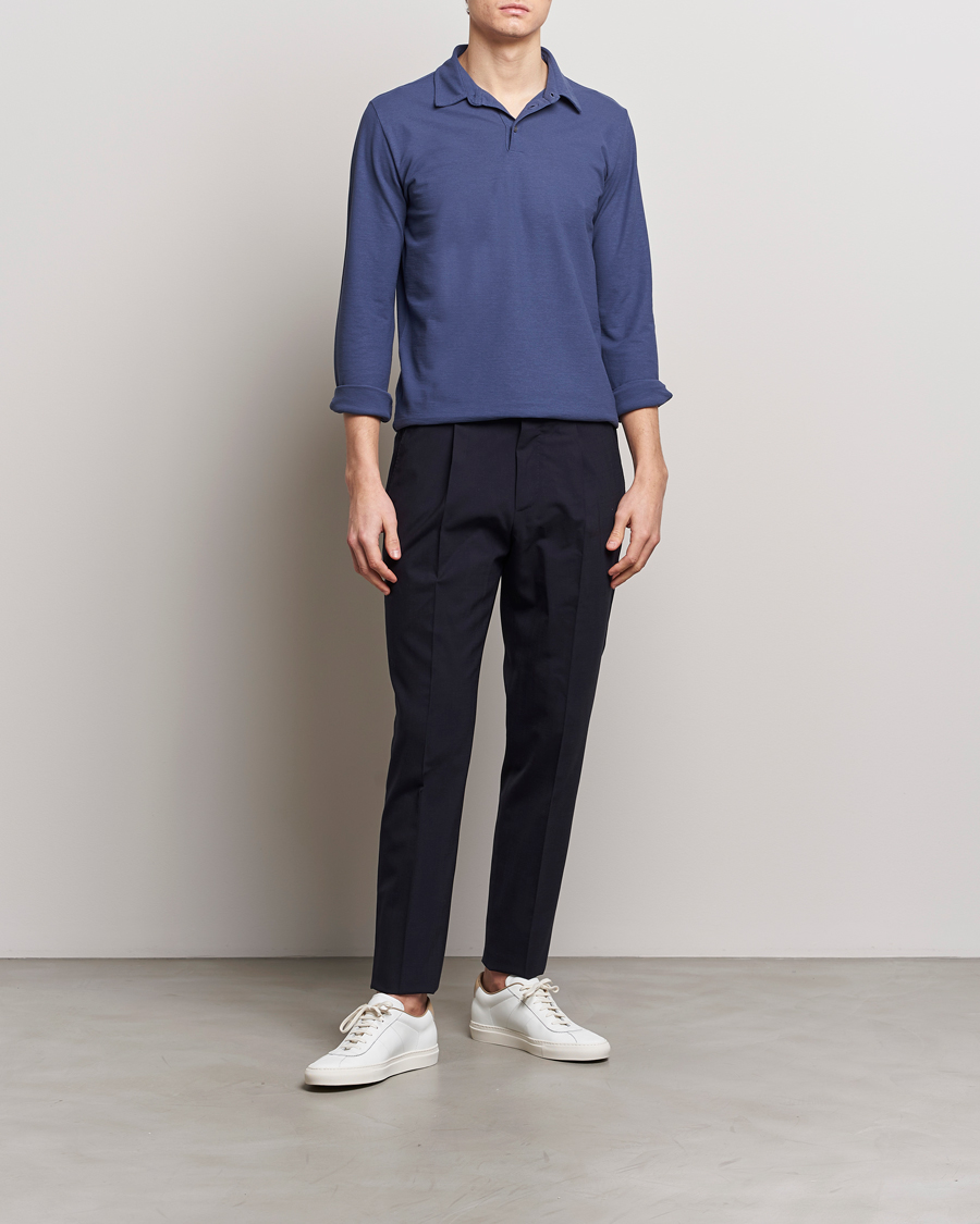 Homme | Pulls Et Tricots | Zanone | Ice Cotton Long Sleeve Polo Steel Blue