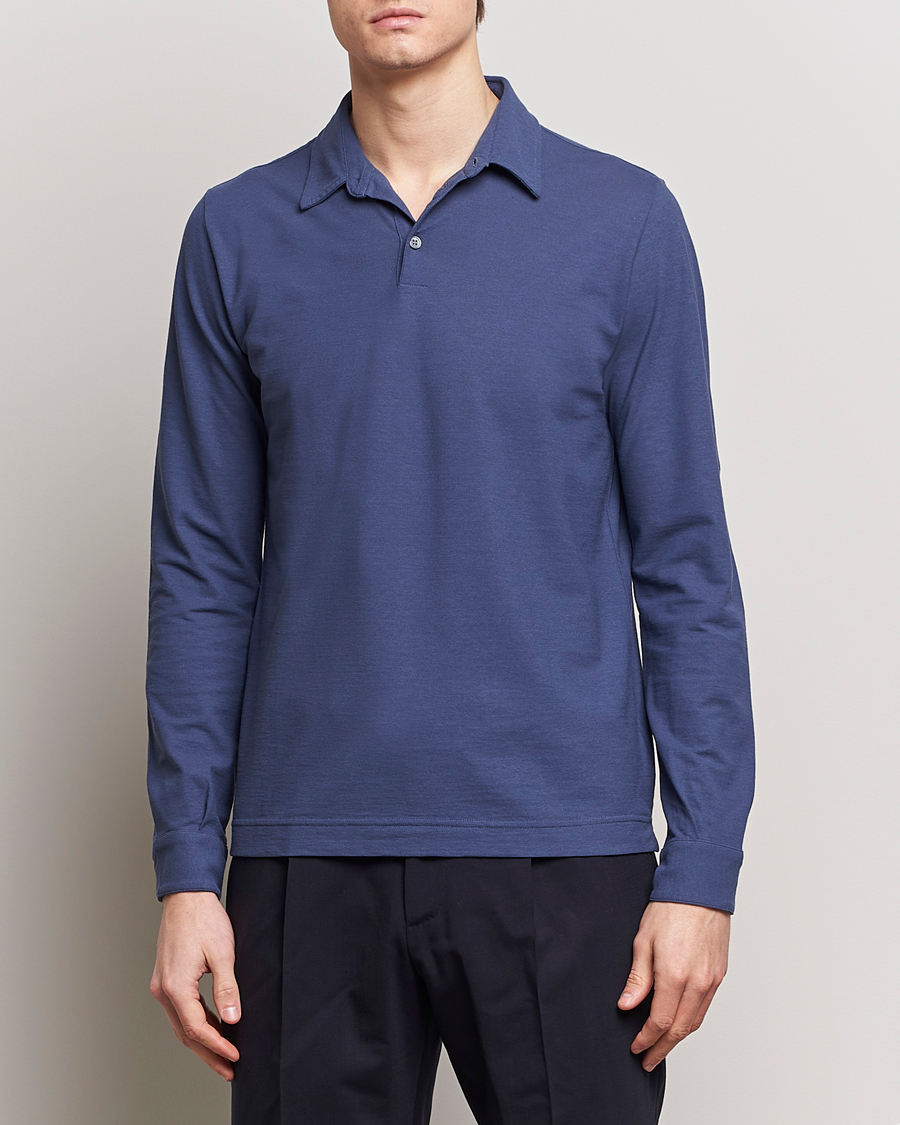 Homme | Pulls Et Tricots | Zanone | Ice Cotton Long Sleeve Polo Steel Blue