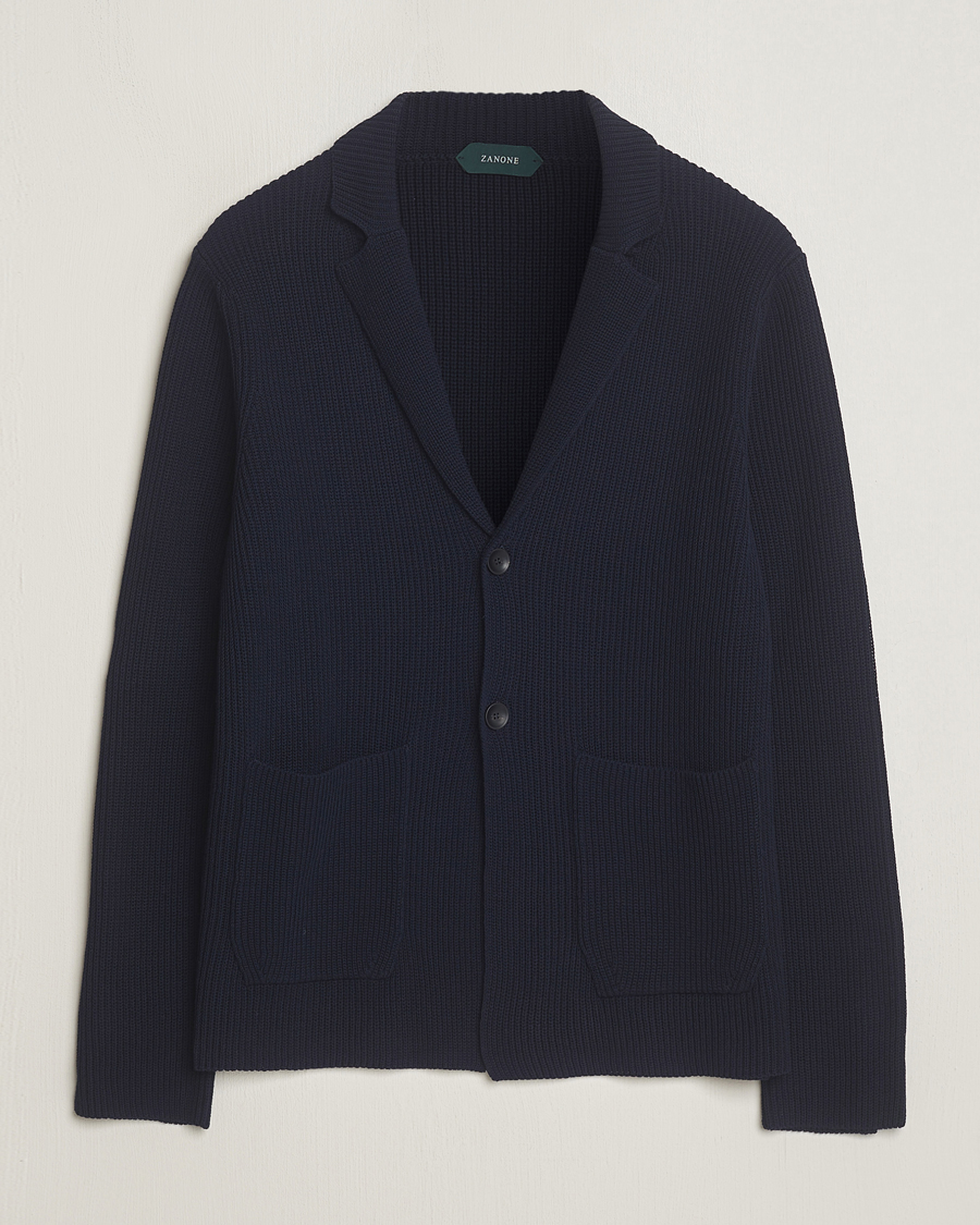 Homme | Blazers | Zanone | Cotton Rib Knitted Blazer Navy