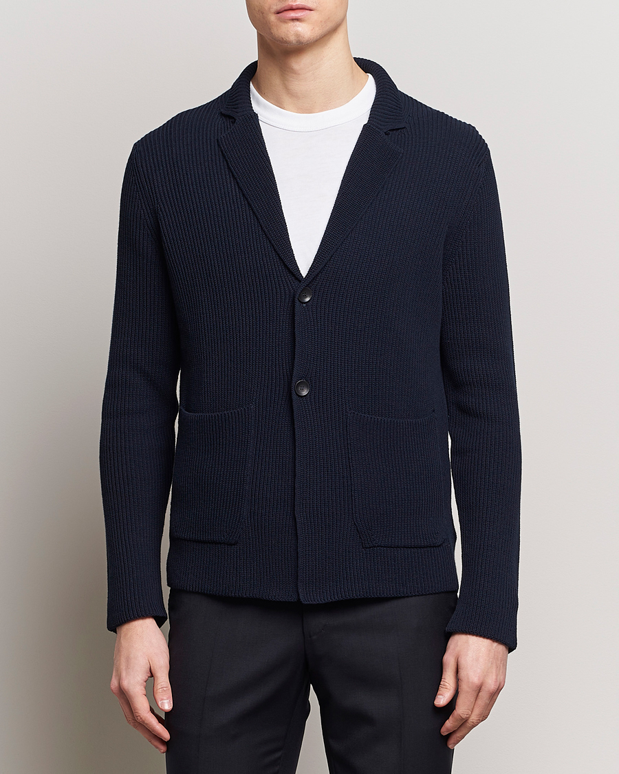 Homme | Blazers | Zanone | Cotton Rib Knitted Blazer Navy