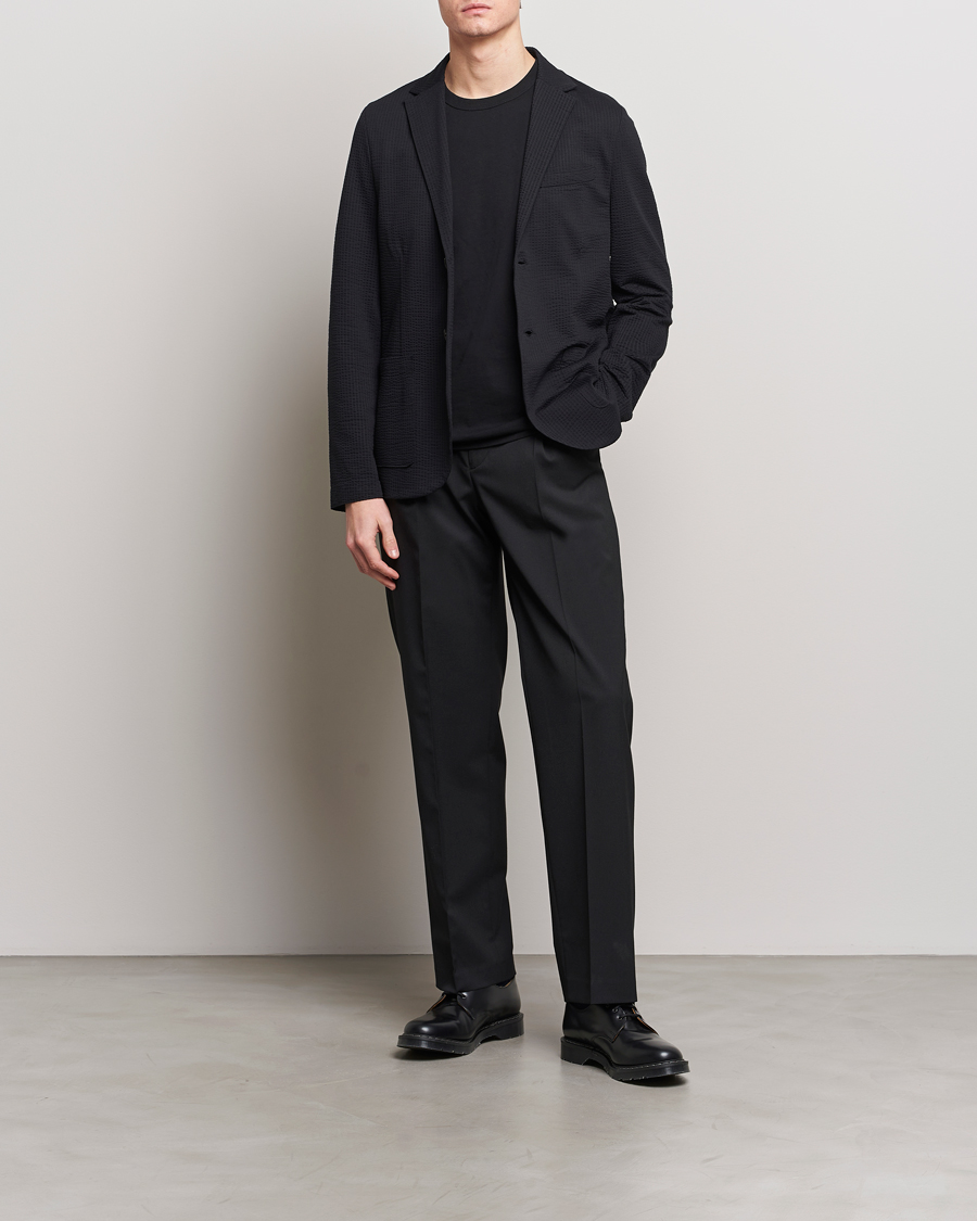 Homme | Blazers | Harris Wharf London | Coolmax Seersucker Blazer Black