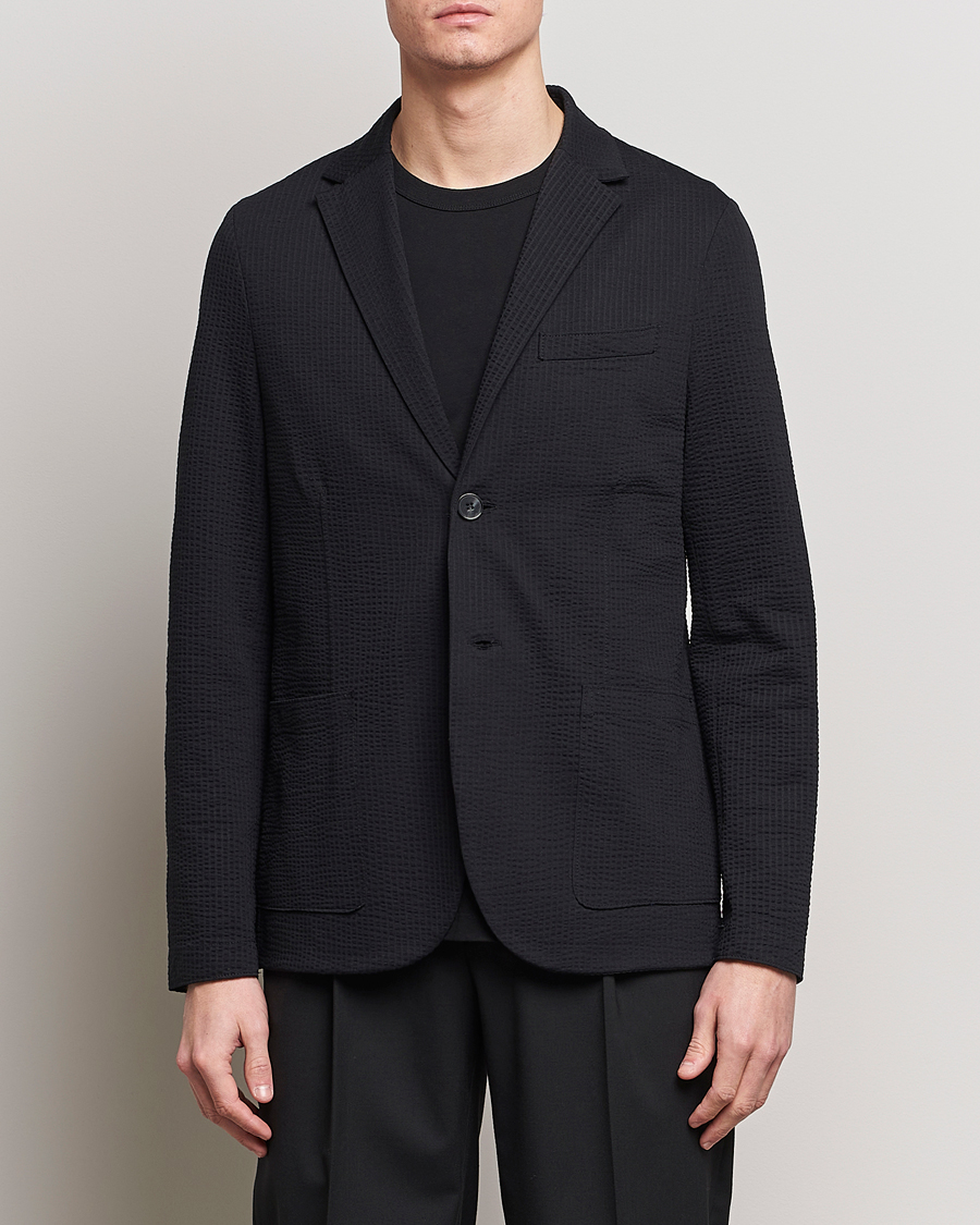 Homme | Blazers | Harris Wharf London | Coolmax Seersucker Blazer Black