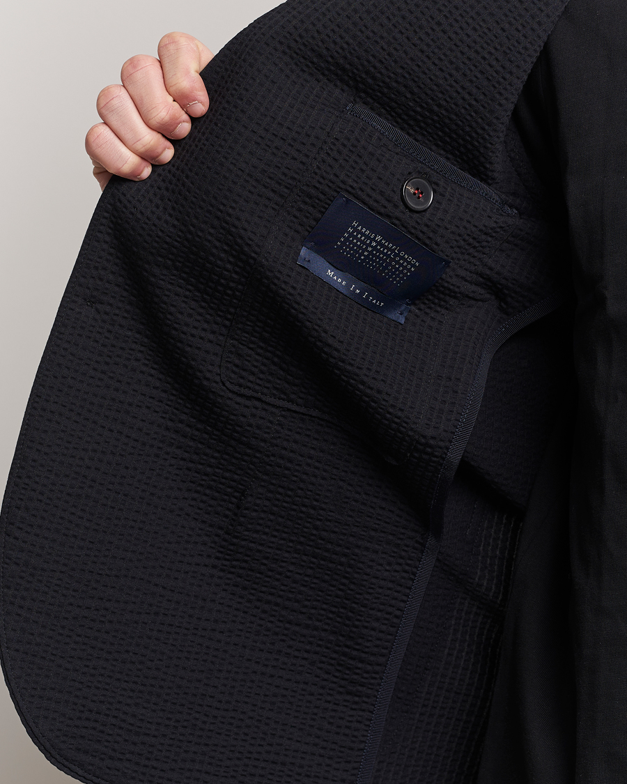 Homme | Blazers | Harris Wharf London | Coolmax Seersucker Blazer Black